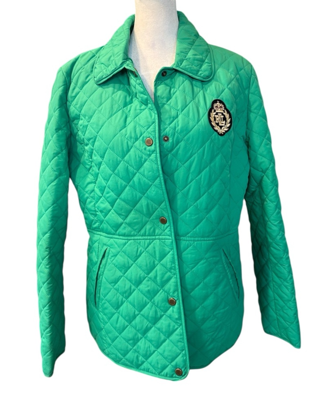 Ralph Lauren Emerald Diamond Quilted Barn Jacket with Crest Black Label Medium